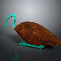 Standing Bird Sculpture With Turquoise Beak Legs And Brown Textured Body