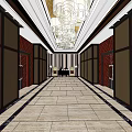 Elevator Hallway Interior Design With Elegant Chandeliers And Marble Floor Tiles 3d model