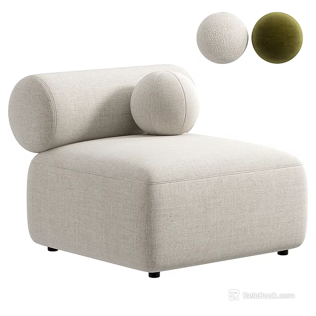 Modern Light Tone Fabric Single Sofa with Round Armrest and Accent Pillows 3d model 