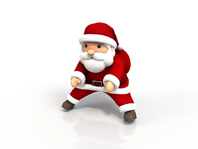 Cartoon style Santa Claus Santa Claus red costume white beard black belt red hat squat pose gift bag reflective floor 3d model