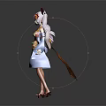 Anime Style Character With Horned Head In Traditional Kimono Inspired Outfit Red Gold Details