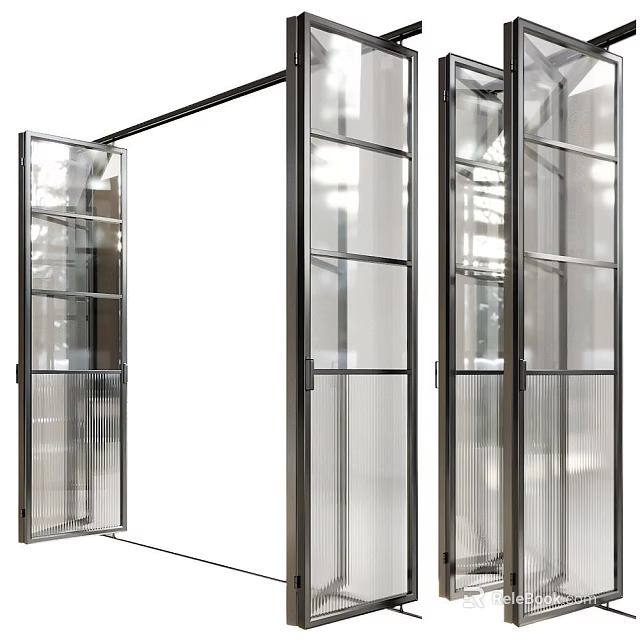 Modern Folding Doors With Glass Panels And Black Metal Frame For Interior Partition 3d model 