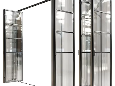 Modern Folding Doors With Glass Panels And Black Metal Frame For Interior Partition 3d model