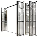 Modern Folding Doors With Glass Panels And Black Metal Frame For Interior Partition