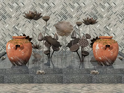 New Chinese Landscape Sick Front Desk Lobby Pool Lotus Pot 3d model