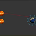 Red Lines Connect Three Suns To Earth With Blue Circular Rings