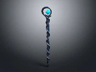 Black Twisted Spiral Magic Staff With Blue Gemstone On Top 3d model