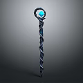 Black Twisted Spiral Magic Staff With Blue Gemstone On Top