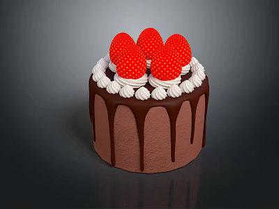 Delicious Chocolate Cake Topped With Fresh Strawberries Whipped Cream And Chocolate Drizzle On Sides 3d model