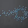 Blue Butterfly Shaped Wall Decor With Flowing Pattern On Gray Background