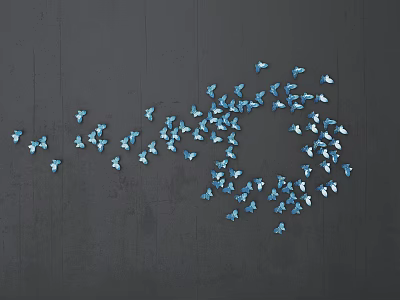 Blue Butterfly Shaped Wall Decor With Flowing Pattern On Gray Background 3d model