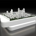 Detailed Urban Architectural Model Featuring Skyscrapers Green Spaces And Water Elements