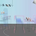 Modern Interior With Transparent Blue Chairs Round Tables Black Bar Counter And Gradient Walls