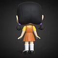 Cute Chibi Game Movie Character With Black Pigtails Purple Bow Yellow Top And Orange Dress