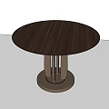 Round Dark Wooden Dining Table With Cylindrical Base And Smooth Surface 3d model