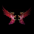 Ornate Symmetrical Wings With Red Pink Feathers Golden Decor And Green Gems