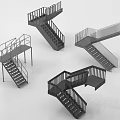 Various Modern Staircase Designs Featuring Metal Railings And Unique Structures 3d model