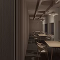 Modern Restaurant Interior With Wooden Decor Tables Chairs And Pendant Lights