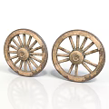 Pair of Vintage Wooden Wheels With Intricate Carved Spokes And Rustic Wood Texture
