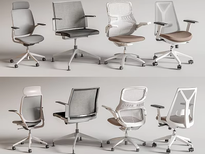 Modern Office Chairs With Mesh Back Fabric Seats Swivel Base And Gray White Brown Colors 3d model