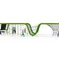 Green Curved Play Equipment with Climbing Net and Slide for Children Playing