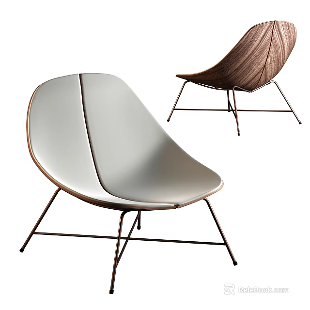Modern Leisure Chair With Light Leather Dark Wood And Metal Legs Design 3d model 