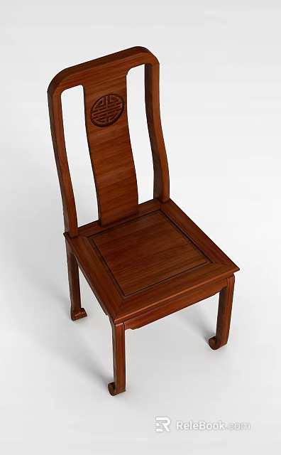Classic Solid Wood Chair With Carved Backrest And Sturdy Leg Structure 3d model