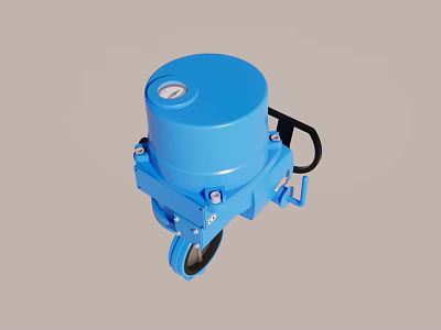 Blue Industrial Valve Actuator Device With Pressure Gauge And Flange Connection 3d model