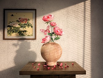 Modern Floriculture Peony Floriculture Flower-arranging Vase Floriculture Pink Peony Flower Ceramic Vase Chinese Art Hanging Painting 3d model