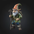 Colorful Gnome Figure With Orange Pointed Hat White Beard Green Outfit And Walking Stick