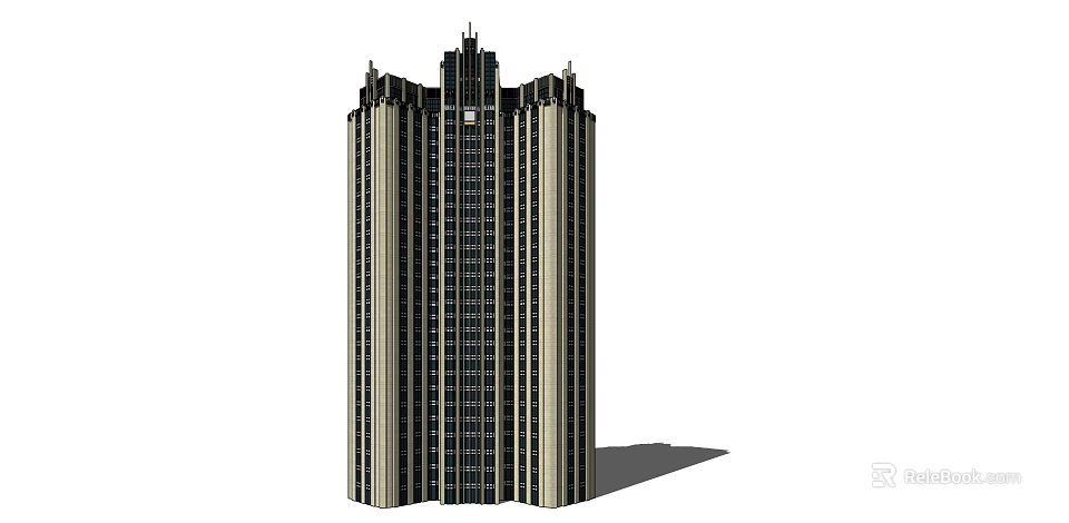 Tall Modern Office Building With Vertical Architecture And Window Facade Design 3d model 