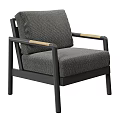 Modern Minimalist Single Sofa With Gray Fabric Cushion Black Frame And Wooden Arms