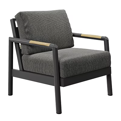 Modern Minimalist Single Sofa With Gray Fabric Cushion Black Frame And Wooden Arms 3d model