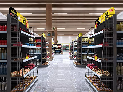Supermarket Department Store Interior With Shelves Products Promotion Tags And Aisles 3d model