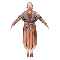 Elderly White Haired Woman Wearing Brown And Gray Robe With Arms Hanging Naturally