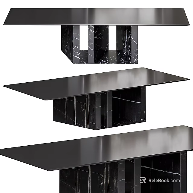 Sleek Black Marble Functional Desk With Modern Design And Sturdy Support Structures 3d model