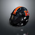 Black Tactical Weapon Helmet With Orange Stripes K Logo And Knights Text Design