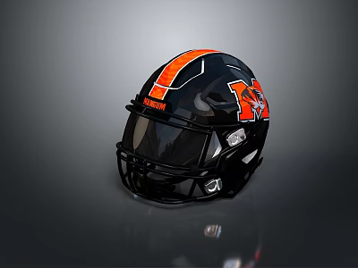 Black Tactical Weapon Helmet With Orange Stripes K Logo And Knights Text Design 3d model