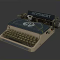 Vintage Typewriter With Inevitability Sign Metal Wooden Structure And Black Keys