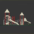 Children's Playground Equipment with Slides Climbing Towers and Green Surface