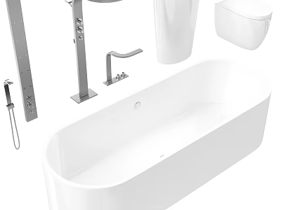 Modern Bathroom Set With White Bathtub Toilet Faucet And Sink Basin 3d model