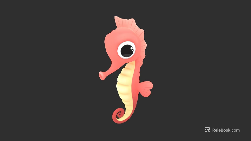 Cartoon Style Pink Seahorse With Big Eyes Curled Tail And Yellow Pink Body 3d model 