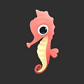 Cartoon Style Pink Seahorse With Big Eyes Curled Tail And Yellow Pink Body
