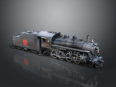 Detailed Black Steam Train Model With Red Logo On Display Base 3d model