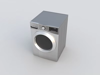 Modern Silver Front Load Washing Machine With Digital Control Panel And Round Door Design 3d model