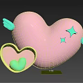 Pink Heart With Green Wings And Stars Alongside Small Heart Box With Tiny Green Heart