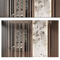 Modern Background Wall Design With Wooden Stripes And Marble Texture Panels 3d model