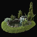 Garden Ornament Featuring Small Pond Mini Waterfall Stones and Lush Green Plants