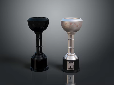 Black And Silver Decorative Trophies With Stylish Bases And Ornate Details 3d model