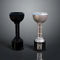 Black And Silver Decorative Trophies With Stylish Bases And Ornate Details